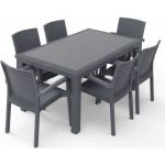 Violet Rattan Masa Takımı 90x150 Camlı Masa 6 Kişilik Rattan Sandalye Seti Bahçe Balkon Teras Takımı