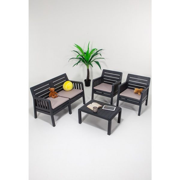 Mobetto ModaLife Lara 2+1+1+S Bahçe Takımı  Balkon - Bahçe - Teras  Mobilyası / Antrasit
