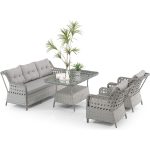 EVDEMO Deniz Rattan Puflu Bahçe Balkon Takımı 3+1+1 Gri - Görsel 2