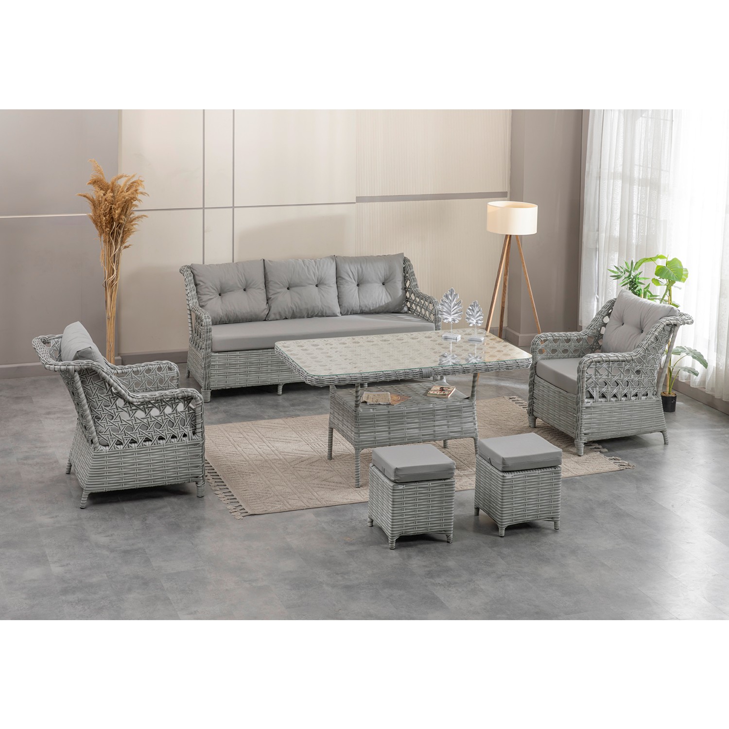 110000908617544.jpg Btk Concept Datça Rattan Bahçe Mobilyası 3+1+1 Açık Gri/masalı - Görsel 1