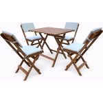 Evvon Ahşap Katlanır Bistro Set 4lü Minderli Balkon Bahçe Mobilyası