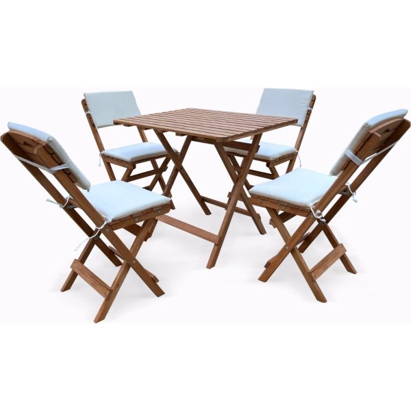Evvon Ahşap Katlanır Bistro Set 4lü Minderli Balkon Bahçe Mobilyası